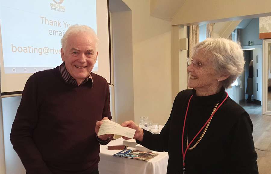Rivertime Boat Trust Chairman receives cheque from Henley Ladies Probus Group